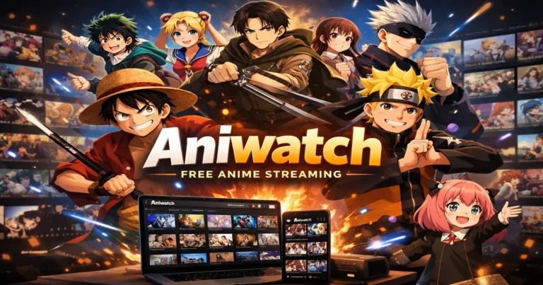 Aniwatch free anime streaming platform showcasing popular anime characters and streaming interface